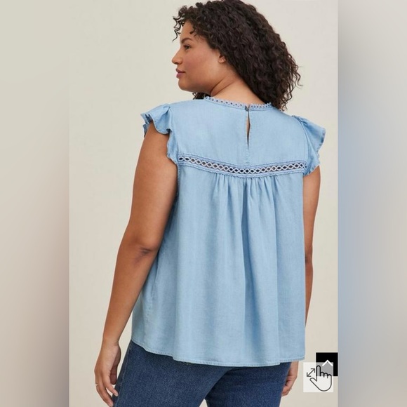 TORRID Flutter Blouse - Denim Medium Wash- Size 1X- New w Tags - Picture 4 of 12